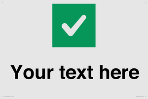 Custom plain background, green square with tick sign